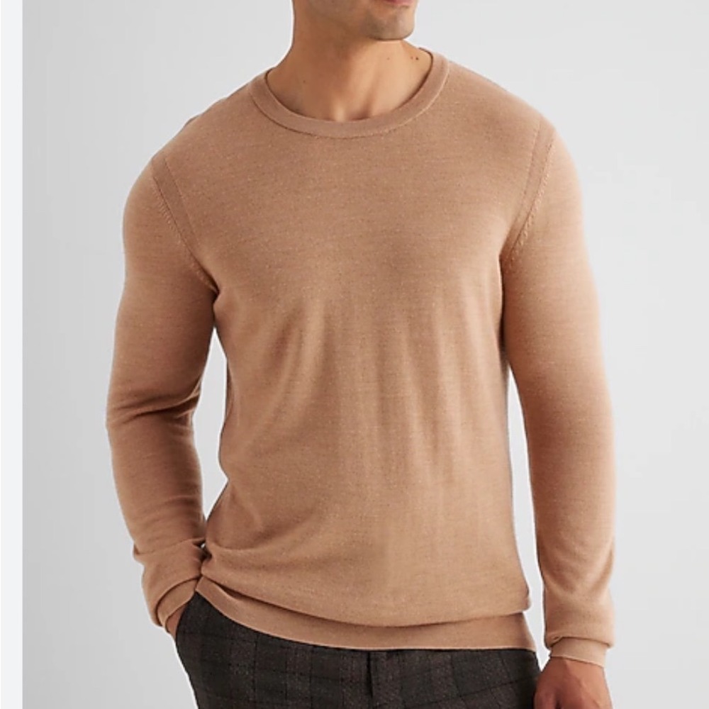EXPRESS Men's 100% Merino Wool Blend‎ Crew Neck Long Sleeve Sweater Tan Size M